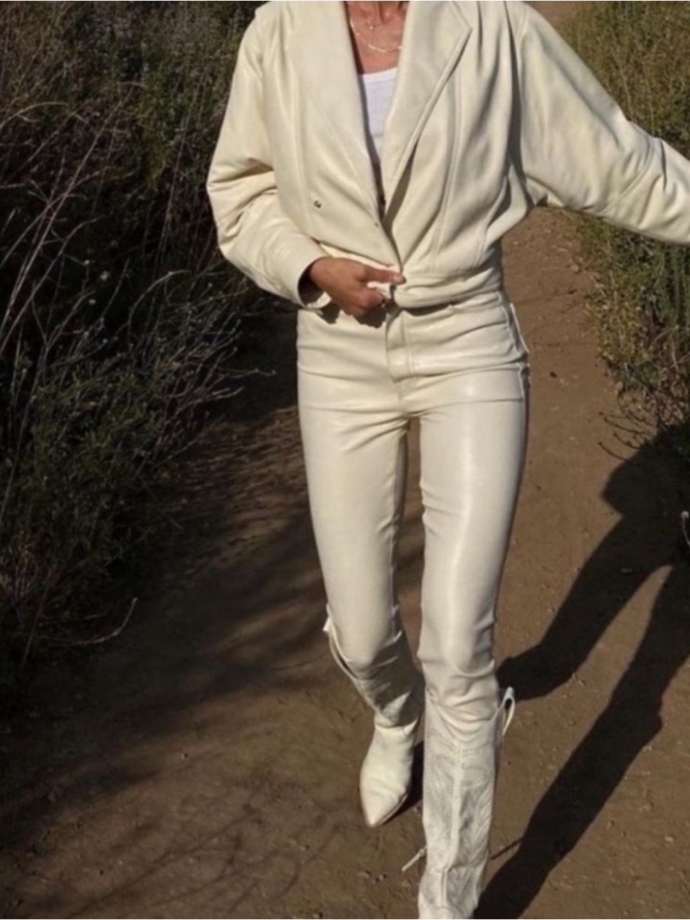 MOTHER The Super Swooner in Wax On Wax Off Faux Leather Skinny Jeans Pant White